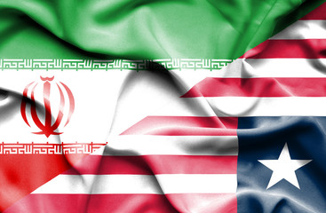 Waving flag of Liberia and Iran.
