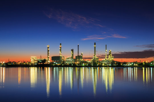 Oil Refinery Industry Plant Along Twilight Morning