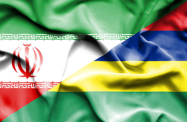 Waving flag of Mauritius and Iran.