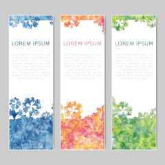 Set of three abstract colorful banners with place for inscription. Blue, orange and green advertising sticker. Vector, EPS 10