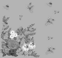 rose flowers corner on gray background