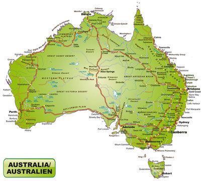 Karte von Australien mit Verkehrsnetz