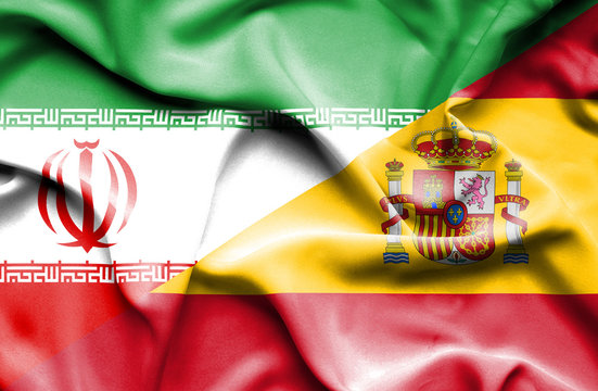 Waving flag of Spain and Iran.