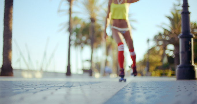 Low Angle Shot of Roller Skating Girl