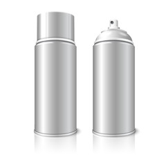 Two realistic, blank vector aerosol spray metal 3D bottle cans -