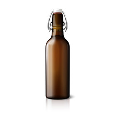 Blank brown realistic retro beer bottle isolated on white