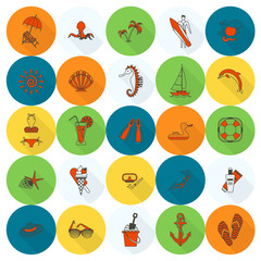Summer and Beach Simple Flat Icons