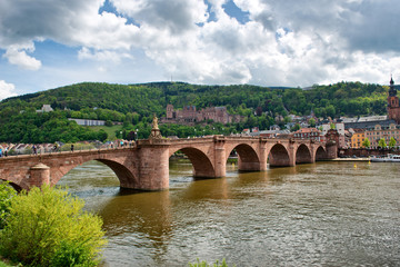 Naklejka premium Old Bridge Over Neckar River with View of Old Town
