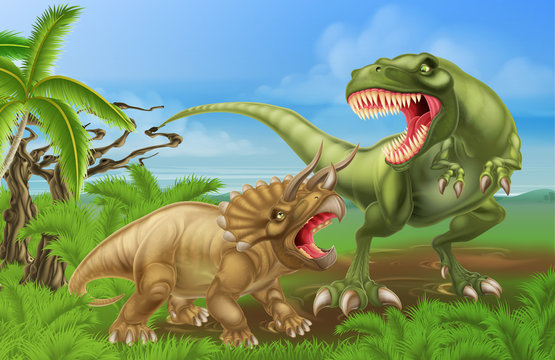 T Rex Triceratops Dinosaur Fight Scene