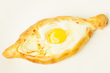 Khachapuri Georgian Cheese Pie and Egg. Adjarian Khachapuri
