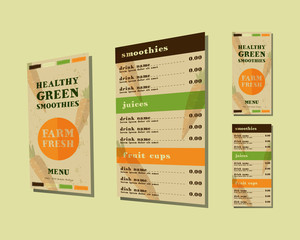 Vegetable smoothie menu vector concept. Fresh elements for cafe