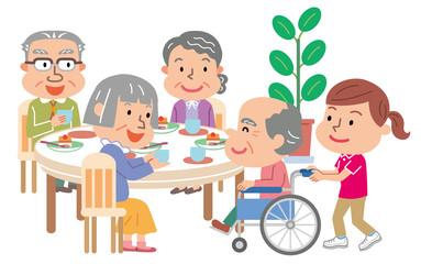 デイサービス　おやつの時間　介護スタッフ