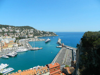 Harbor in Nice, France. View from Colline du chateau.
