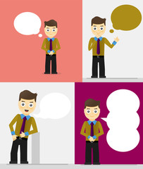 Fototapeta premium Set of young businessmen with speech bubbles. Talking, thinking