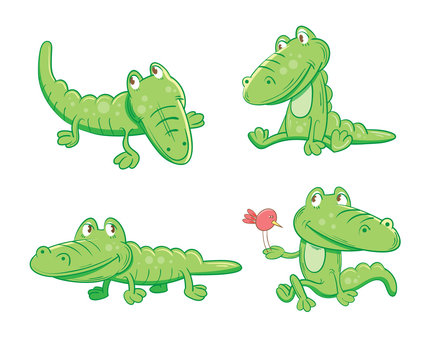 Set with four cartoon crocodiles in different poses.