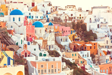 buildings oia santorini greece, holidays, urbanscape, travel,famous - obrazy, fototapety, plakaty