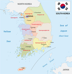 south korea administrative map with flag