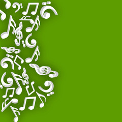 Shiny musical notes on green background.