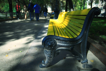 Park bench autumn urban landscape recreation