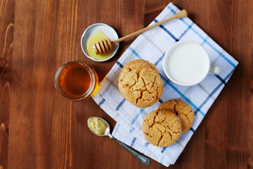 Honey ginger cookies on a rustic background, selective focus