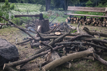 Fototapeta na wymiar Wood preparation for campfire