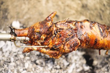 Roasted pig on the rack