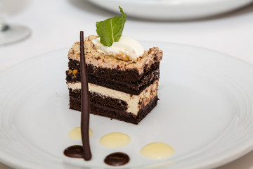 Chocolate Cake with Mint Leaf