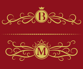 Monogram design elements, graceful template. Elegant line art logo design. Letter B, M. Business sign, identity for Restaurant, Royalty, Boutique, Cafe, Hotel, Heraldic, Jewelry, Fashion, Wine. Vector