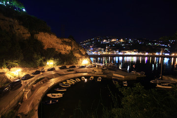 night landscape island bay boat