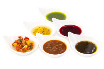 sauces on a white background in the restaurant