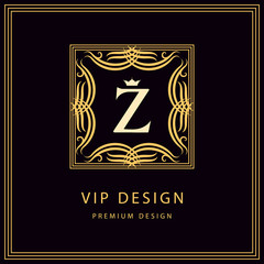 Monogram design elements, graceful template. Calligraphic elegant line art logo design. Emblem Letter Z. Business sign for Royalty, Boutique, Cafe, Hotel, Heraldic, Jewelry, Wine. Vector illustration