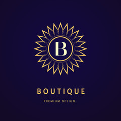 Monogram design elements, graceful template. Calligraphic elegant line art logo design. Letter B. Business sign for Royalty, Boutique, Cafe, Hotel, Heraldic, Jewelry, Wine. Vector illustration
