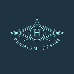 Monogram design elements, graceful template. Calligraphic elegant line art logo design. Letter H. Business sign for Royalty, Boutique, Cafe, Hotel, Heraldic, Jewelry, Wine. Vector illustration