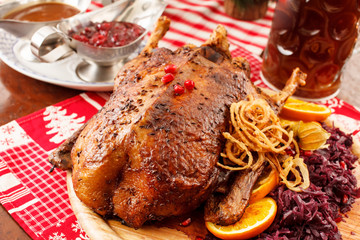 roasted duck on Christmas table
