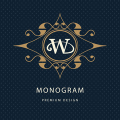 Monogram design elements, graceful template. Calligraphic elegant line art logo design. Letter emblem W. Business sign for Royalty, Boutique, Cafe, Hotel, Heraldic, Jewelry, Wine. Vector illustration