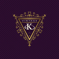 Monogram design elements, graceful template. Calligraphic elegant line art logo design. Letter emblem K. Business sign for Royalty, Boutique, Cafe, Hotel, Heraldic, Jewelry, Wine. Vector illustration