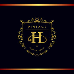 Monogram design elements, graceful template. Calligraphic elegant line art logo design. Letter emblem H. Business sign for Royalty, Boutique, Cafe, Hotel, Heraldic, Jewelry, Wine. Vector illustration