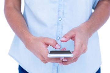 Close up of woman using her smartphone