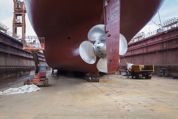 Renovated ship in dry dock