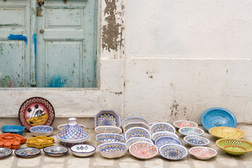 National traditional pottery. Sold on the street. Mahdia. 