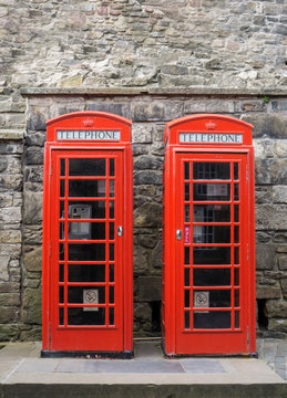 Classic red phone booths in Scotland