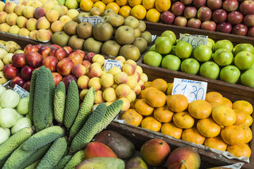 Fresh exotic fruits in Mercado Dos Lavradores. Funchal, Madeira,