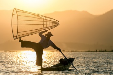 Burmese fisher in Inle lake