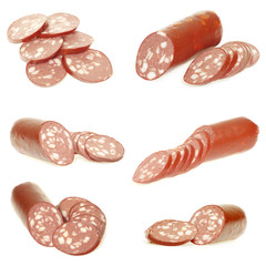 sausage cut by slices on a white background