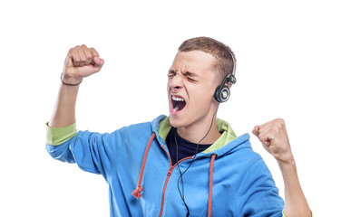 Man listening music with headphones