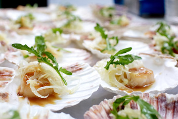 on a buffet appetizer: scallops, onion