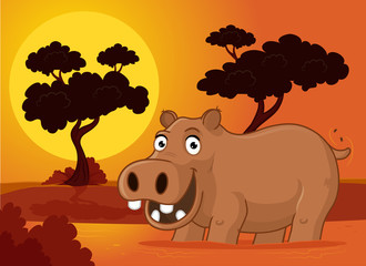 Happy hippopotamus in water vector cartoon illustration