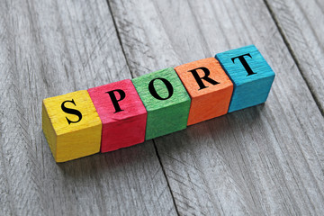 word sport on colorful wooden cubes