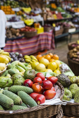 Fresh exotic fruits in Mercado Dos Lavradores. Funchal, Madeira