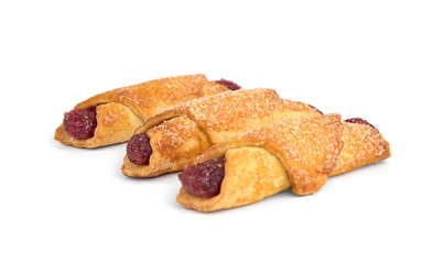 Sweet cookies with jam isolated on white